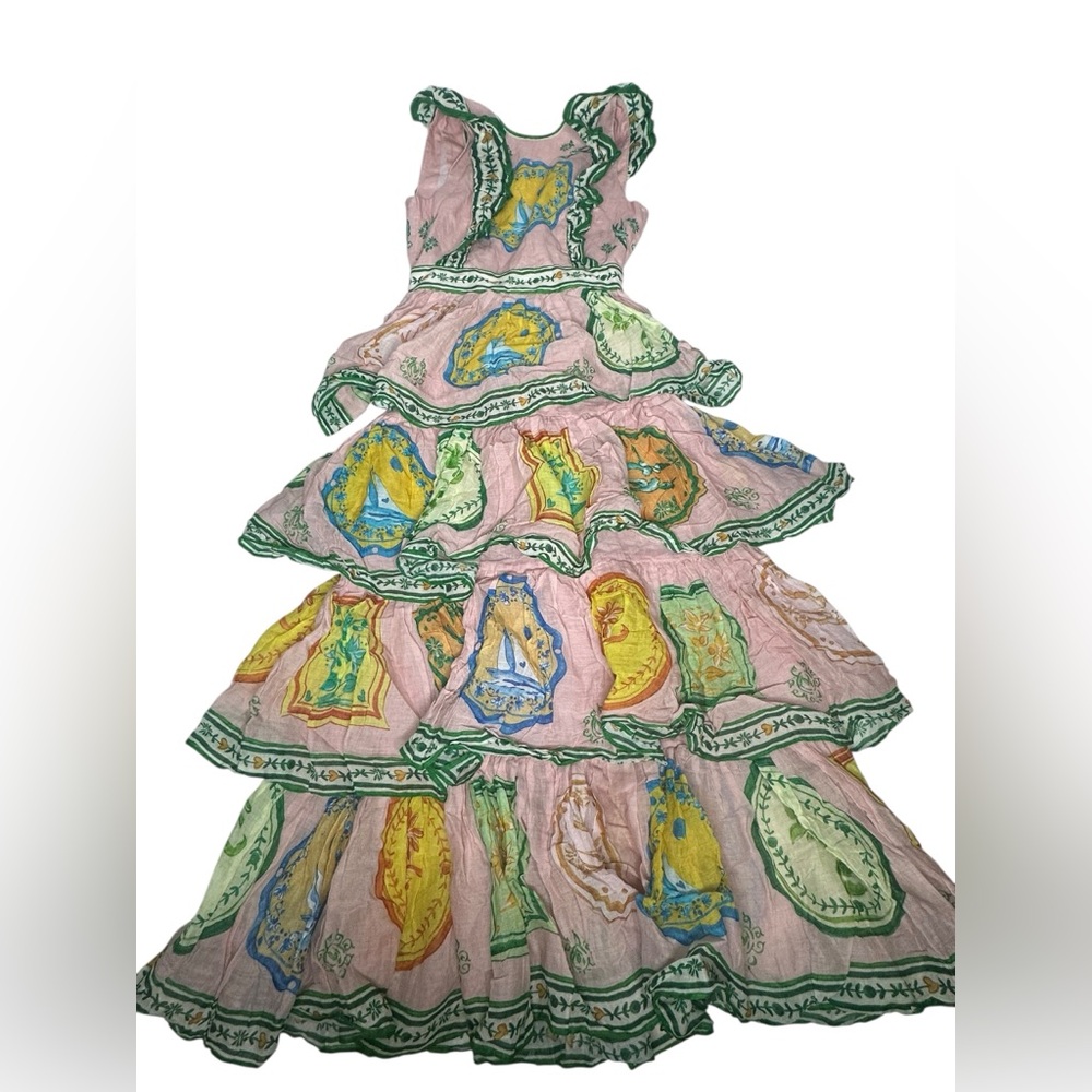 NWT Anthropologie x Alemais Porcelain Frilled Tiered European Flax Midi Dress 4 - Picture 4 of 12